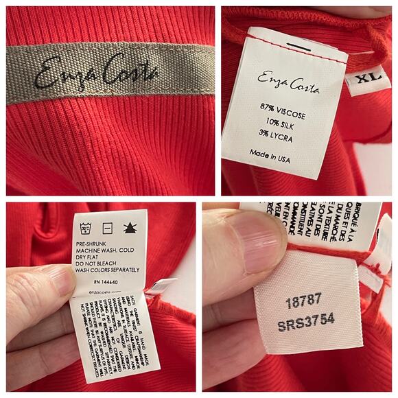 Enza Costa Women's NEW Stretch Silk Knit Half Sleeve Keyhole Top Size XL Red - Picture 9 of 9